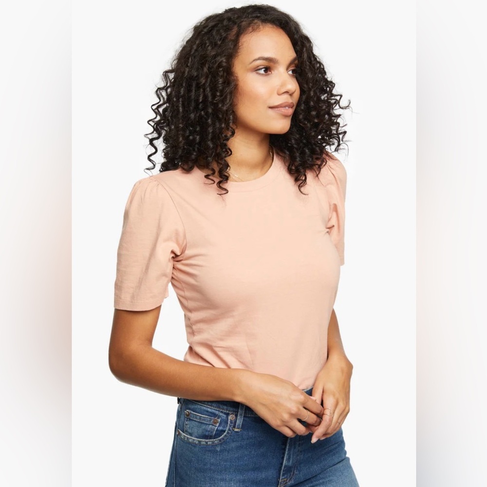 ABLE Renuka Puff Short Sleeve T-shirt Top Peach Orange 100% Soft Cotton Sz S